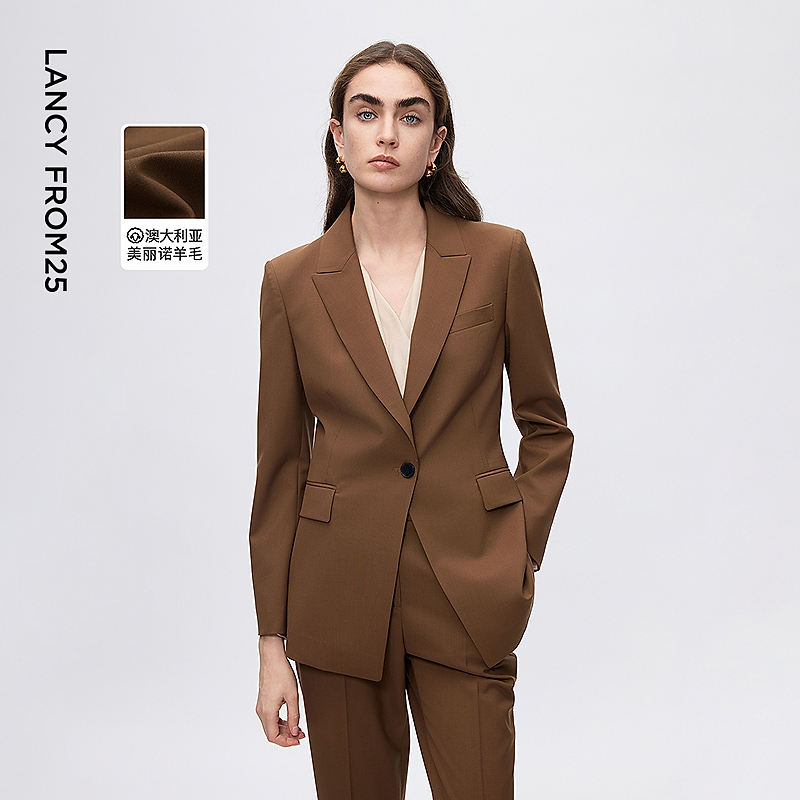朗姿复古摩登西装一粒扣外套通勤美拉德西服女2025年冬季新款