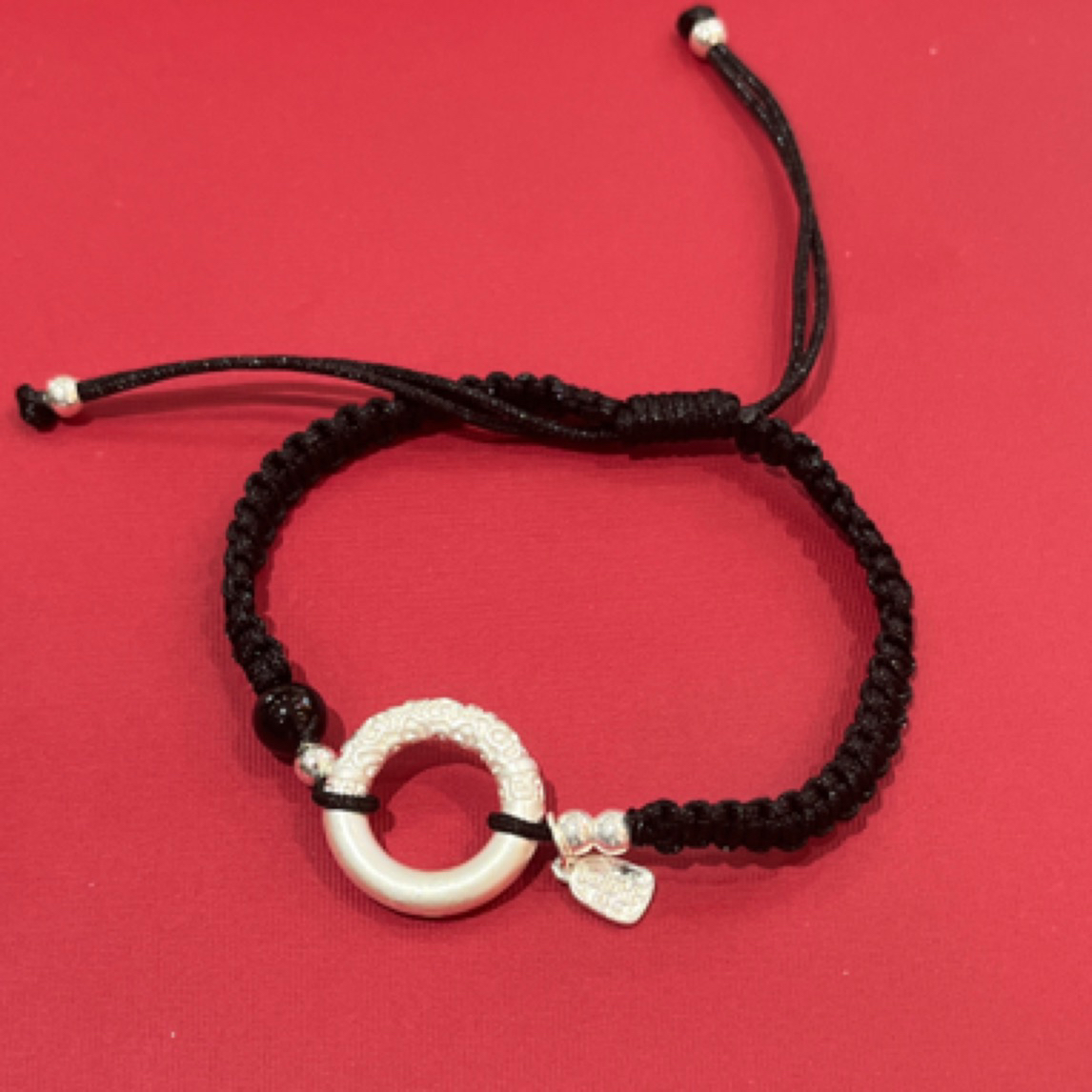 足银手链 足银999平安扣加相思豆手绳国风编制足银平安扣手绳