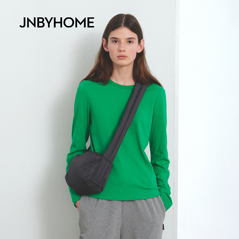 JNBYHOME江南布衣25年秋季女圆领长袖T恤简约上装睡衣家居服柔软