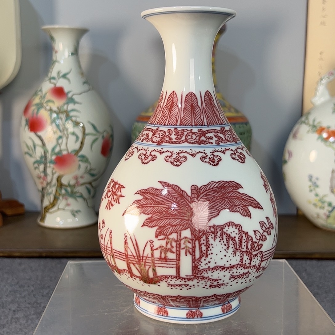 陶摆件釉里红玉壶瓶