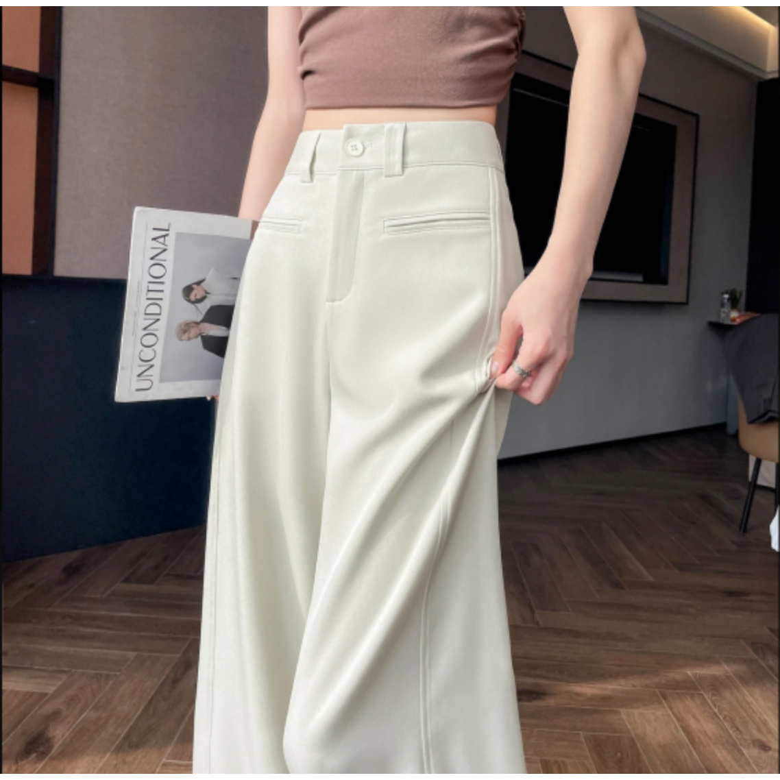 [现货+运费险]西装阔腿裤高腰显瘦宽松时尚垂感百搭设计感