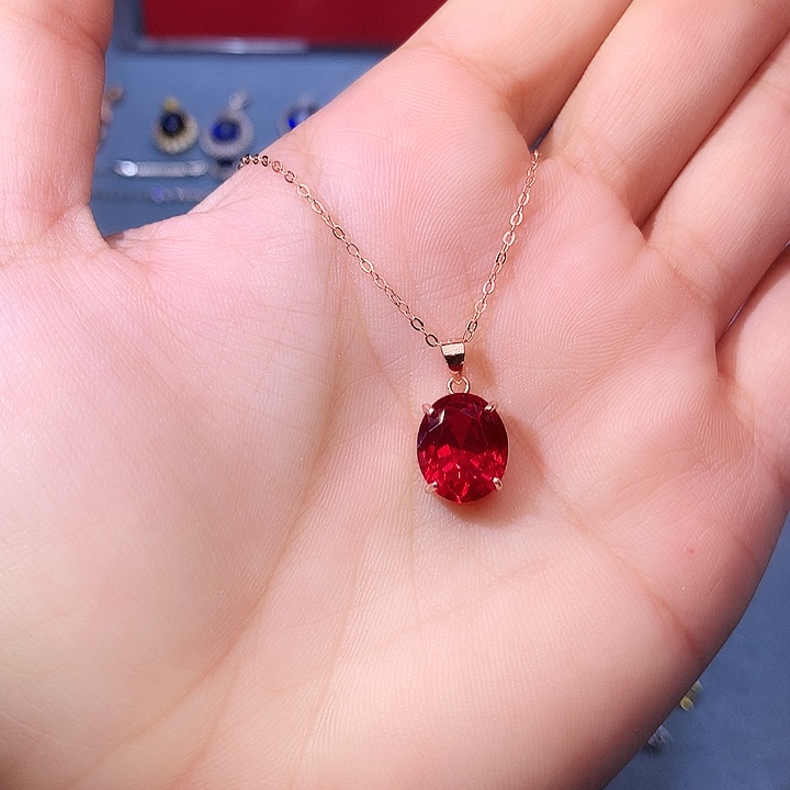 红宝石吊坠(赠链)银S925镶嵌