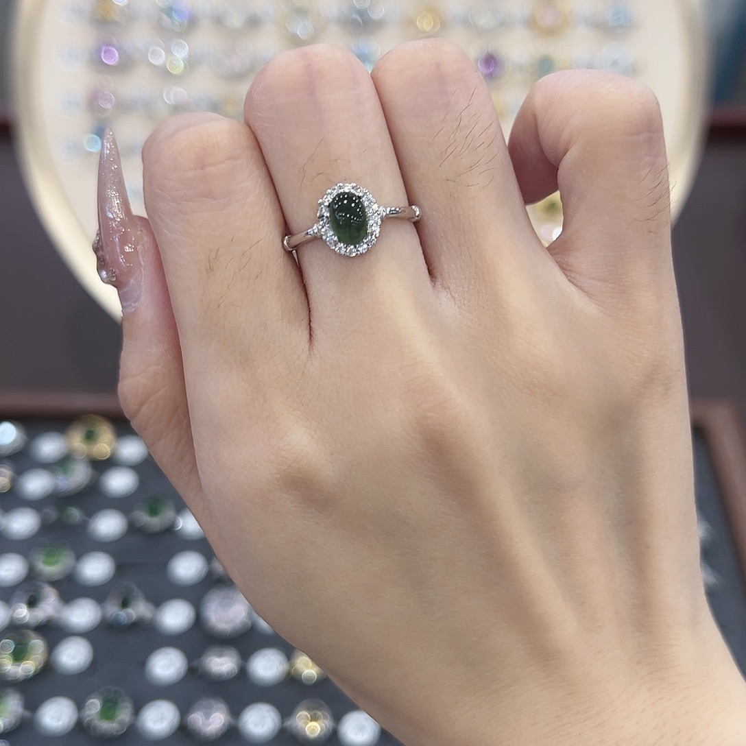 蛇纹石玉银S925镶嵌戒指