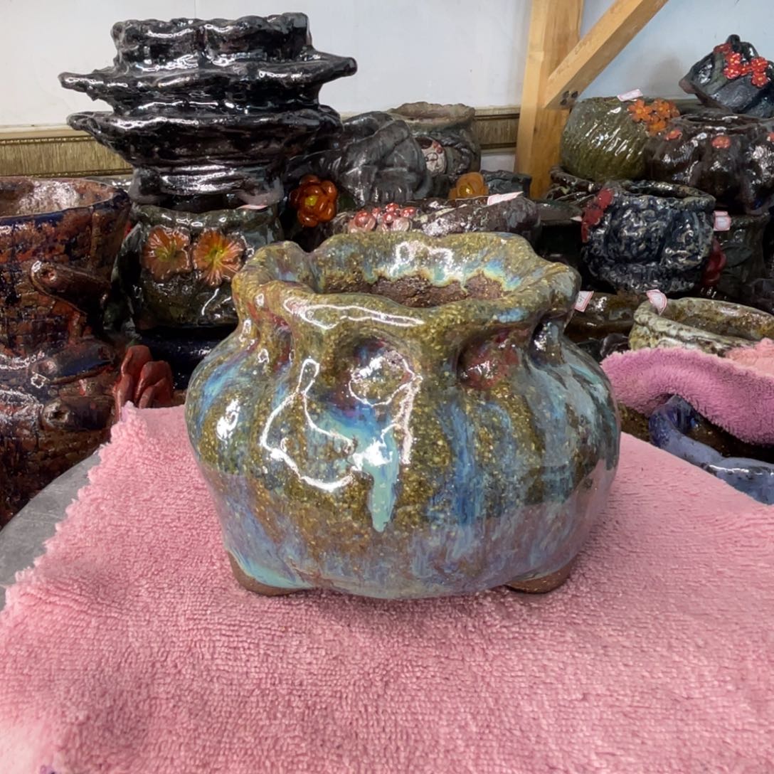 红陶粗砂陶手工花盆