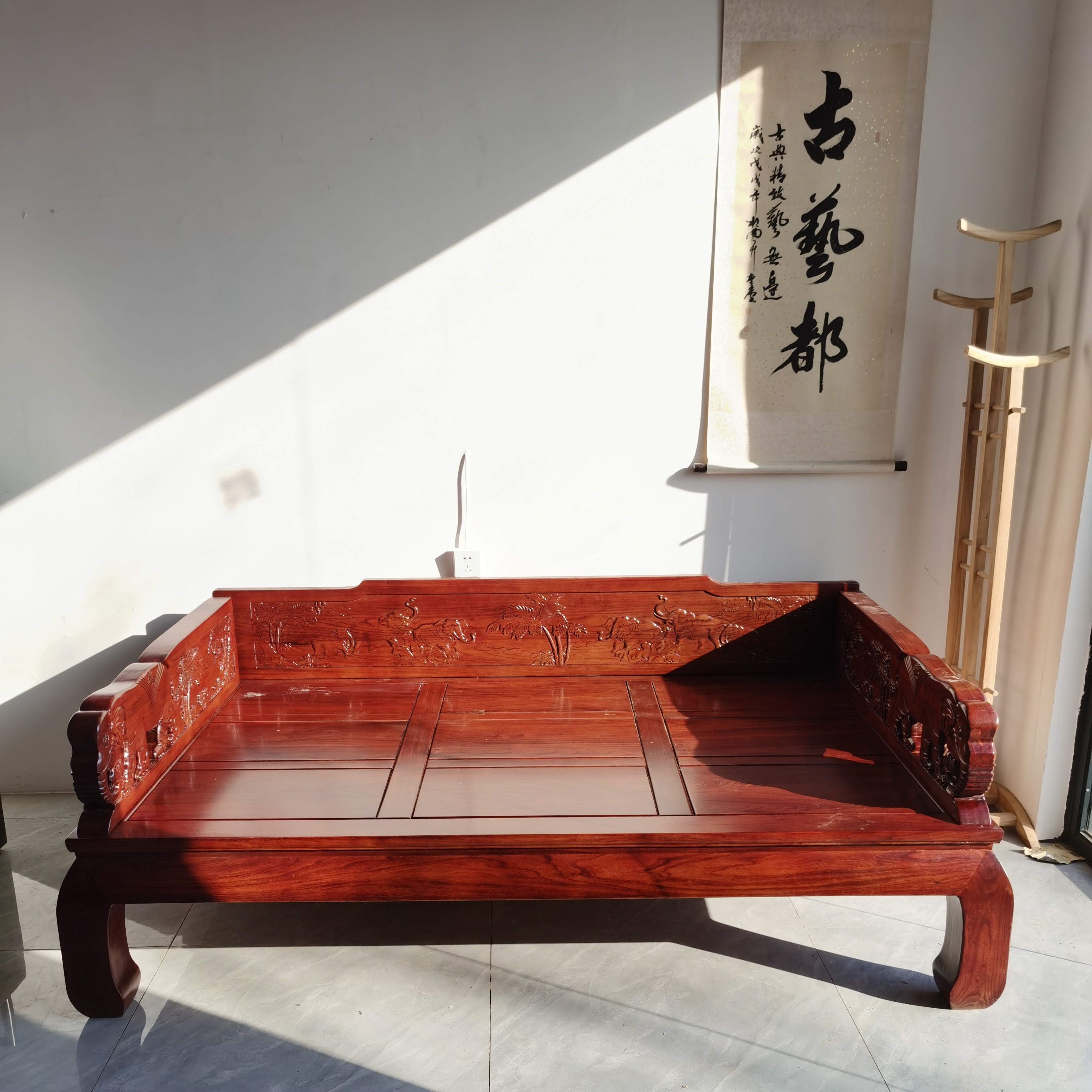 1米2实木罗汉床多功能休闲床榻小户型沙发中式禅意老榆木酒楼贵妃