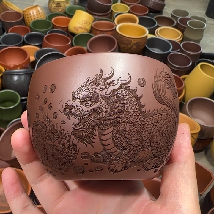茶杯绿泥全手工紫砂