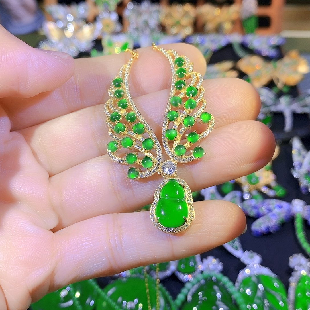 吊坠(不含链)银S925镶嵌翡翠