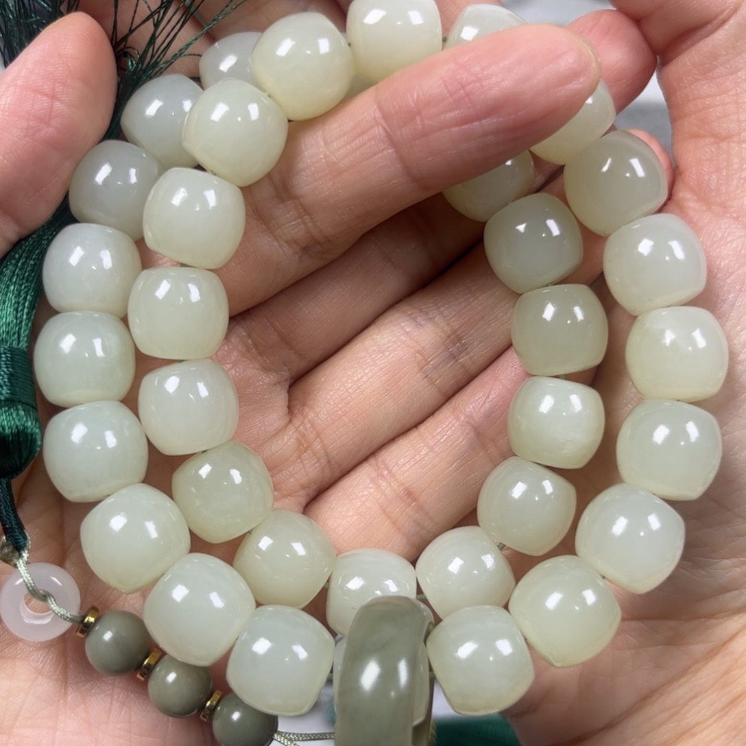 和田玉手链未镶嵌卡12苹果珠36颗珠子手持