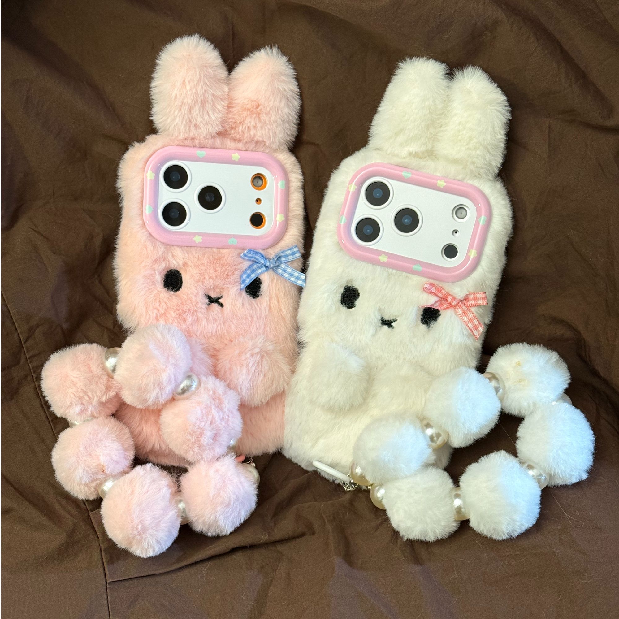 可爱少女毛绒兔子适用iPhone17promax苹果14手机壳13女12秋冬16软