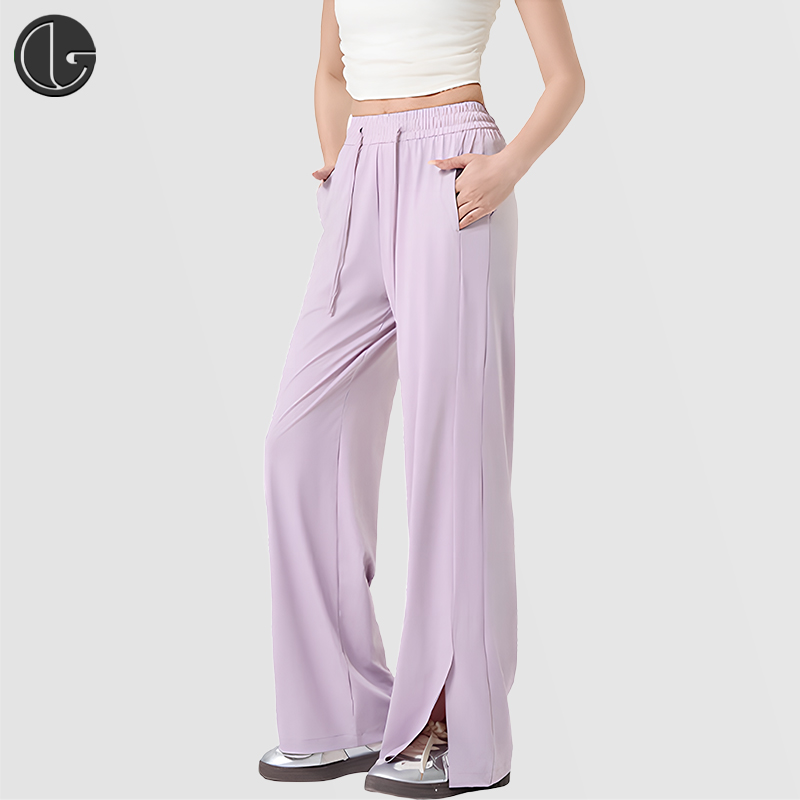 2025夏季冰丝防晒裤女薄款高腰垂感宽松速干开叉休闲运动阔腿长裤