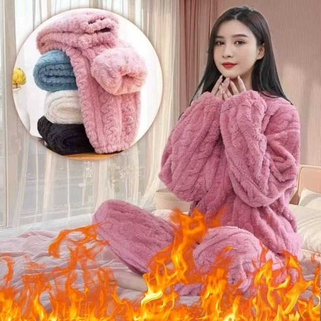 仙女暖暖裤套装女秋冬季珊瑚绒保暖宽松大码睡衣女加绒束口家居服