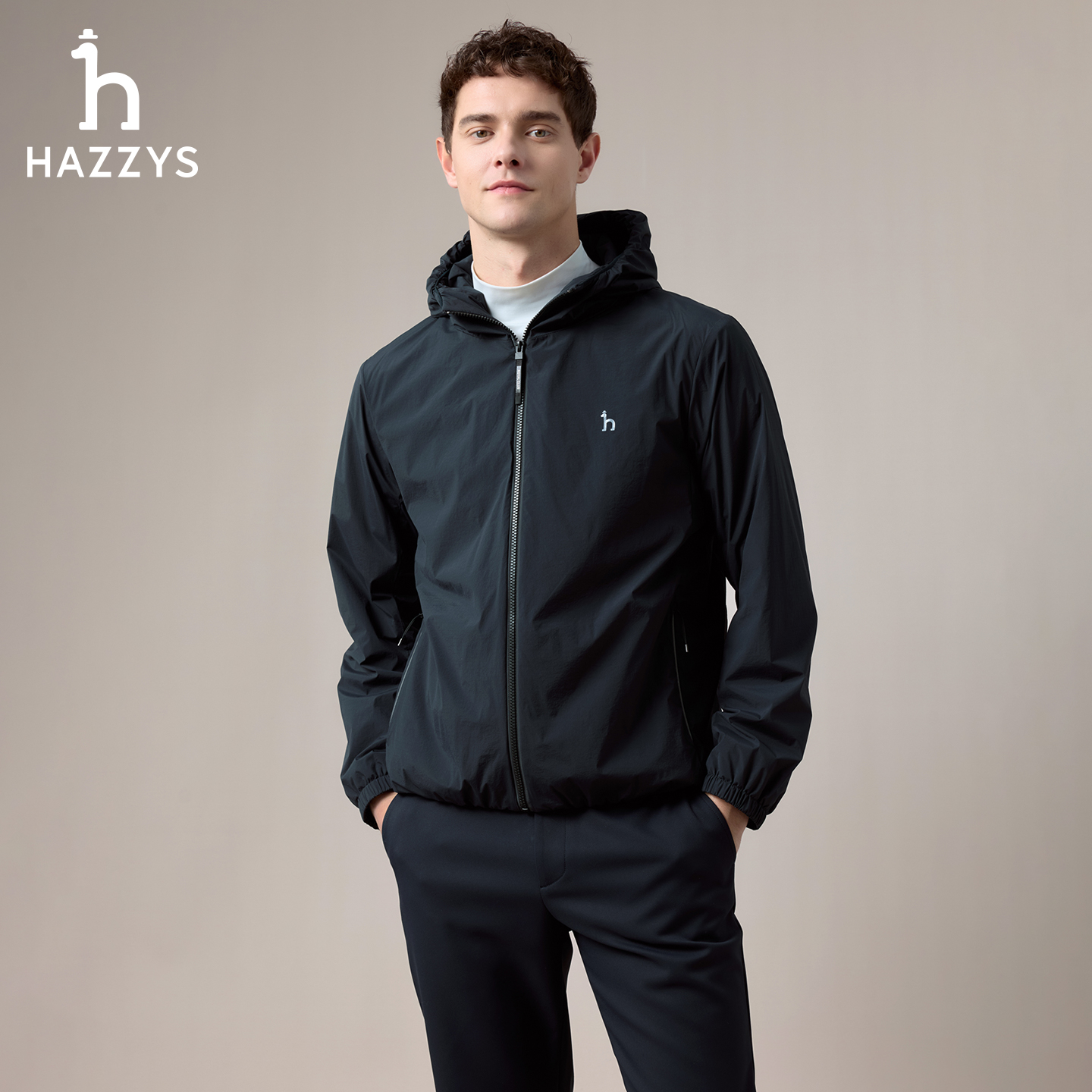 【商场同款】HAZZYS哈吉斯秋冬季时尚休闲夹克衫男士通勤连帽外套