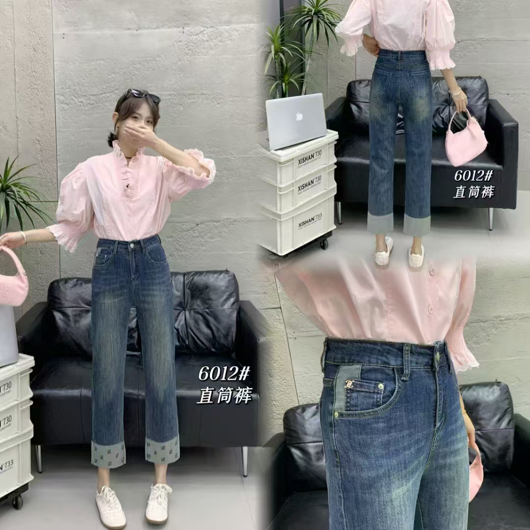 YF！ 6012#夏款直筒烟管牛仔九分裤