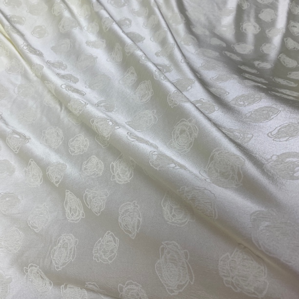 奶白奶黄色绣球玫瑰御锦锻提花国风中式布料