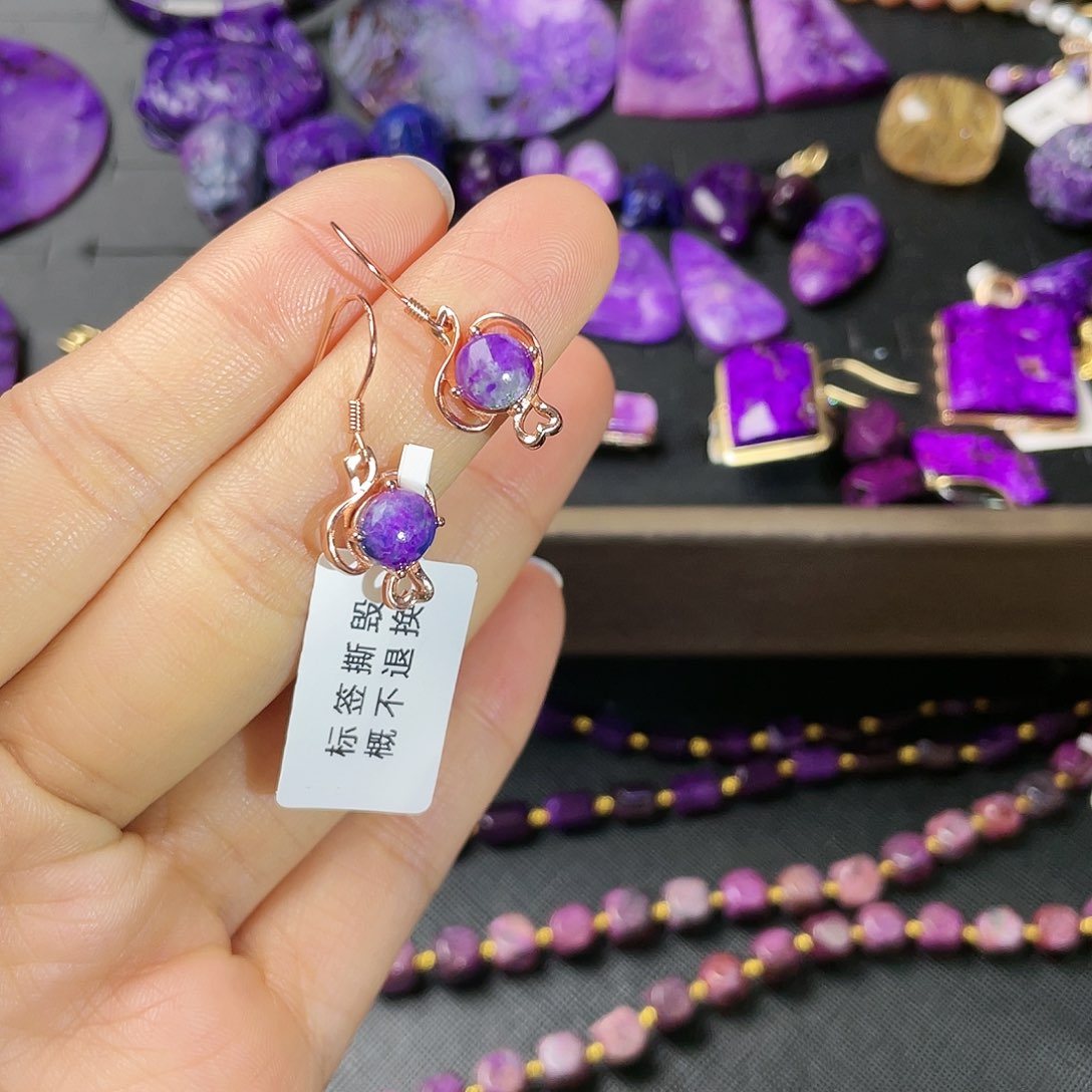 苏纪石（舒俱来）耳环银S925镶嵌