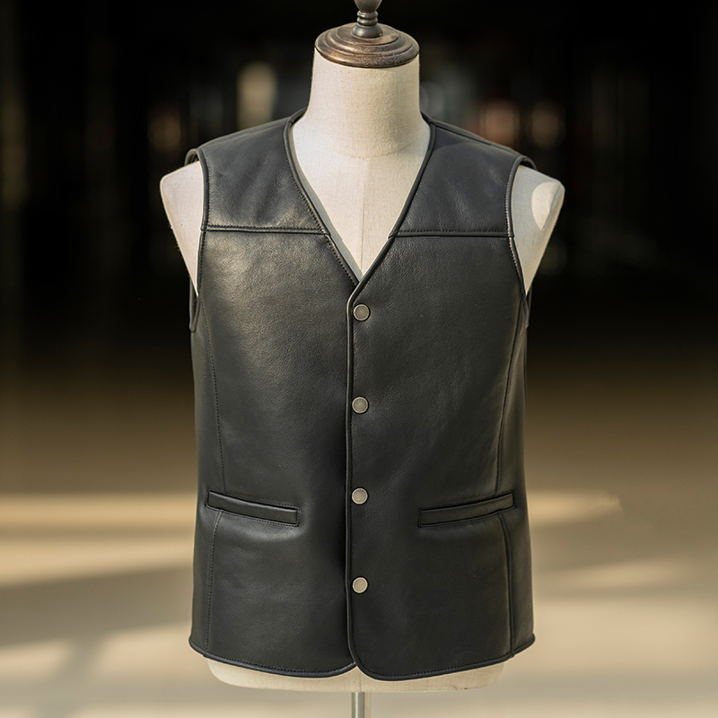 原生态羊皮毛一体马甲V领冬季保暖真皮毛内搭简约冬季防风皮马甲