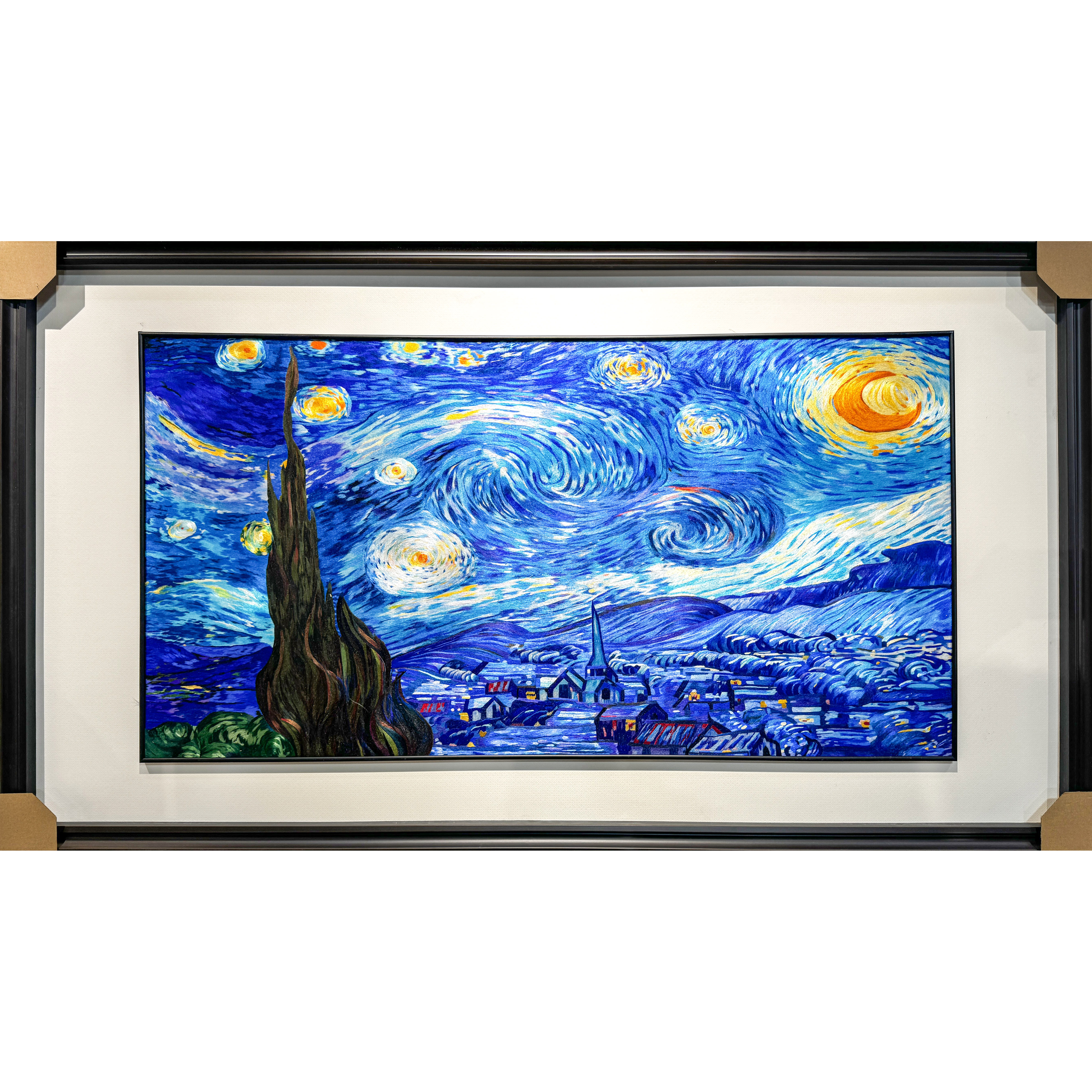 【梵高·星空】纯手工刺绣苏绣美式意式卧室背景挂画画芯60×120cm