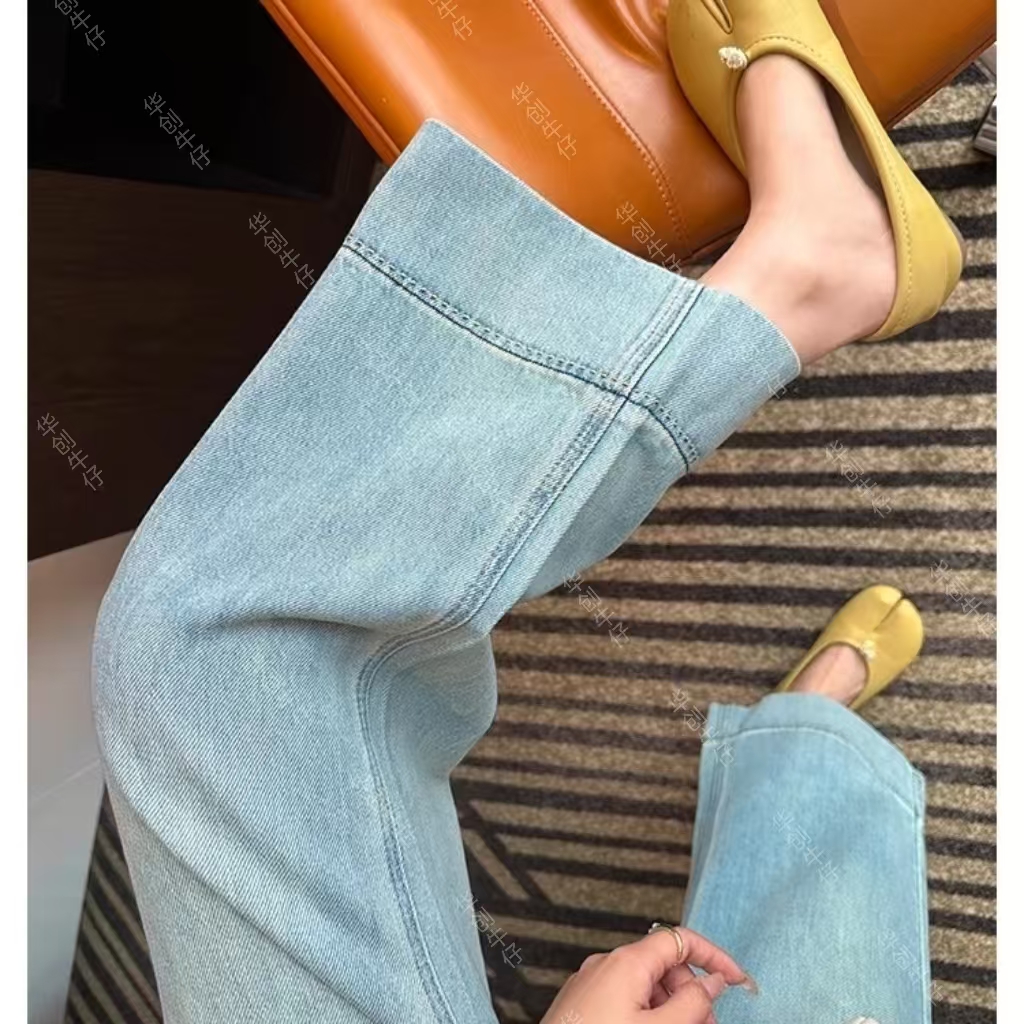 8505早秋款小个子八分九分裤浅蓝色阔腿牛仔裤白色直筒裤宽松女DY