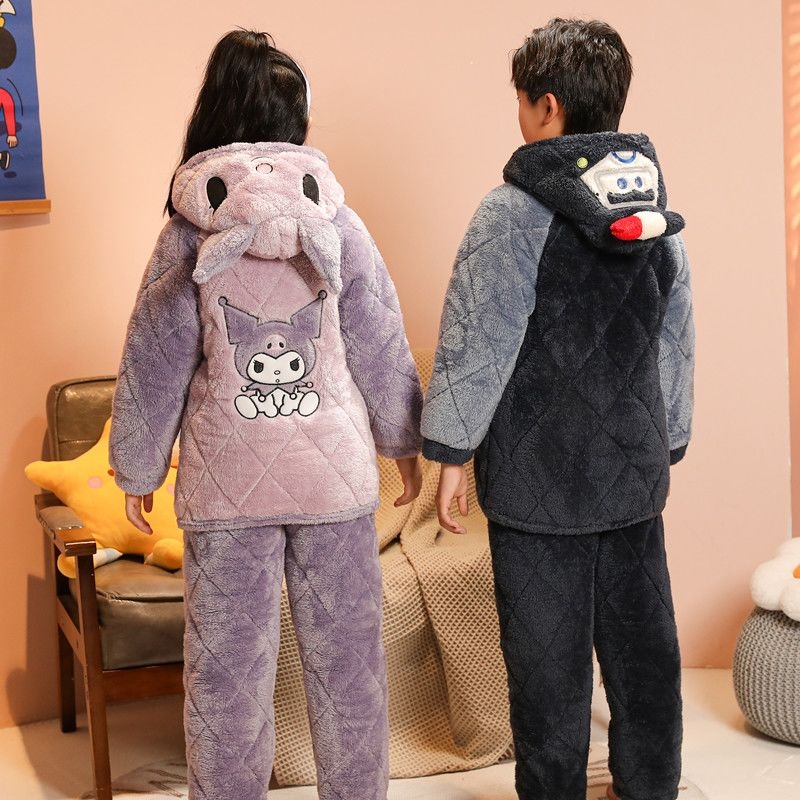 卡通风外穿居家休闲风家居服套装中大童加厚冬天保暖秋冬季儿童