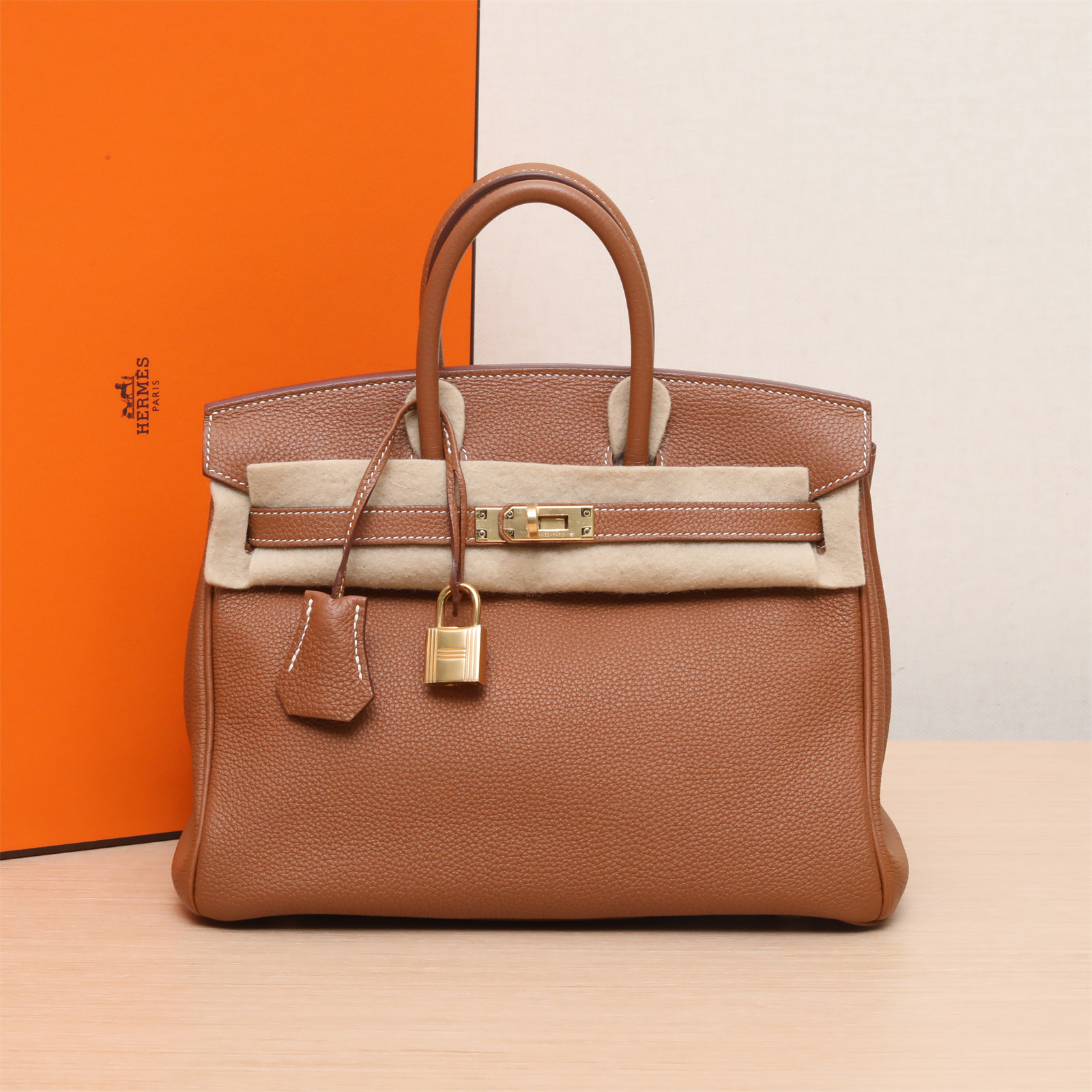 99新 Hermes/爱马仕 活动双双 Birkin 25 37金棕色 TM皮 A刻 金扣