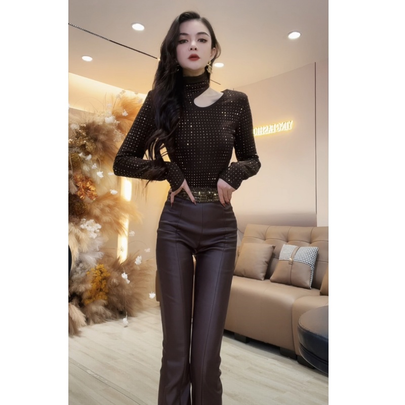 【YING FASHION】莹老板-时尚气质百搭镂空满钻上衣 8021181 375