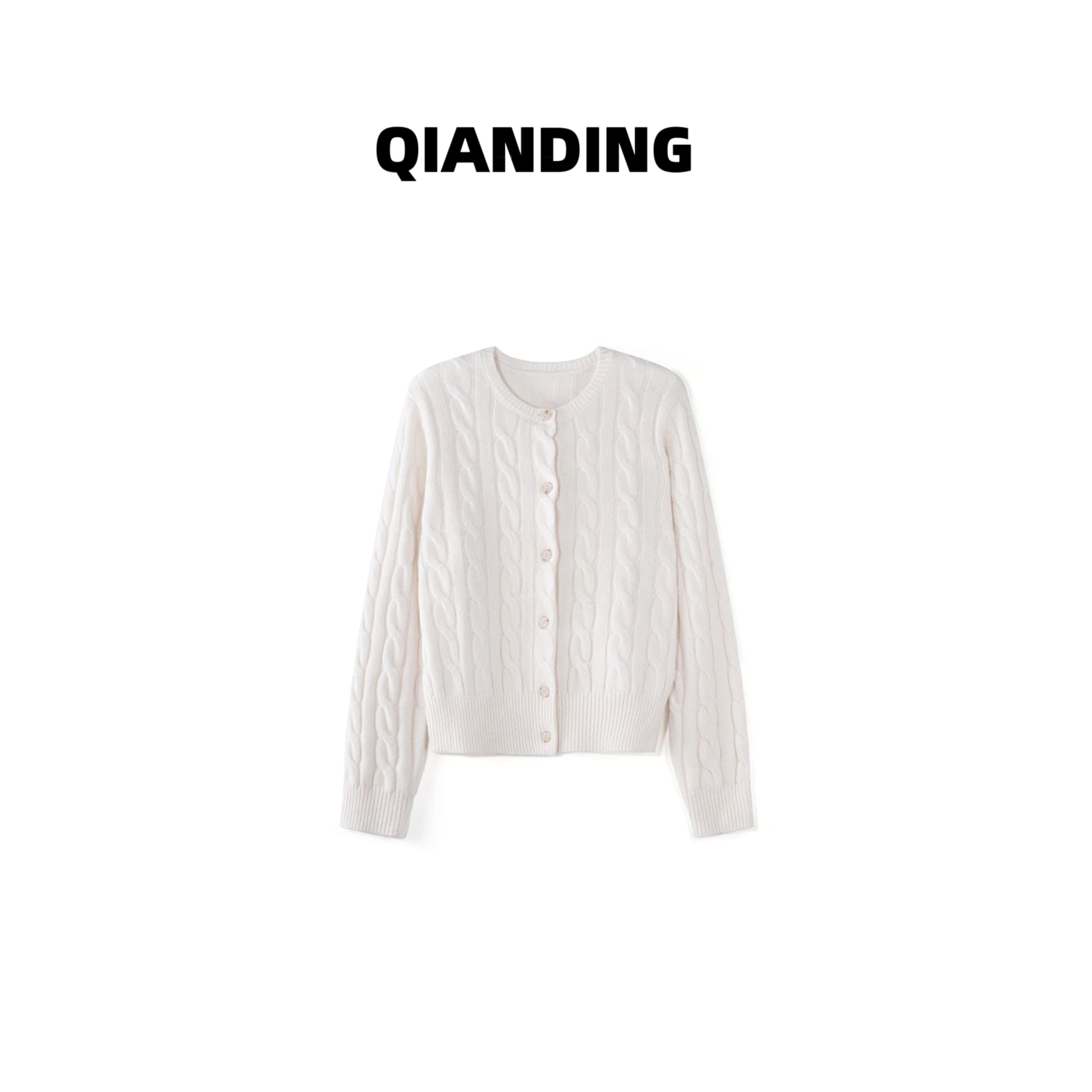 【QIANDING】“绞花毛衣”100绵羊毛圆领羊毛衫 253178