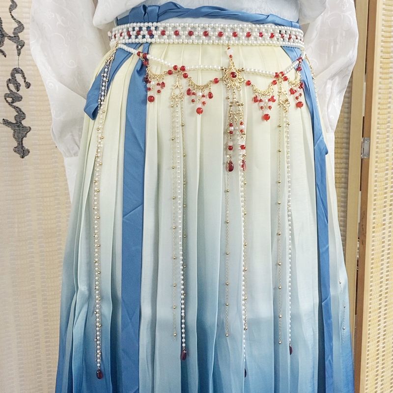 古装汉服腰链新款古风长流苏珍珠白腰饰唐风饰品齐腰襦裙青年配饰