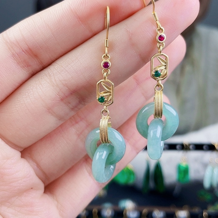 翡翠耳饰银S925镶嵌饰品