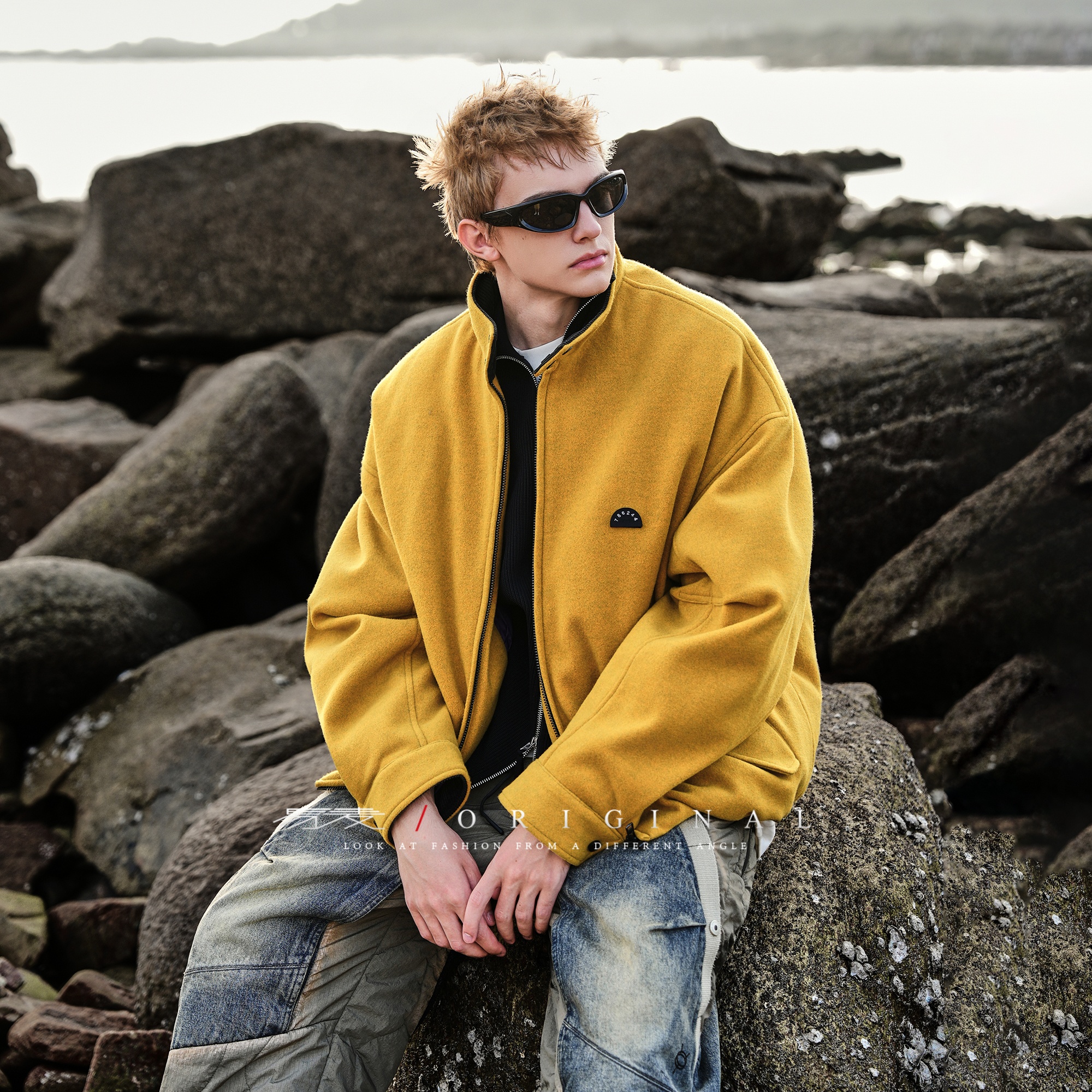 易麦羊毛夹克 白鹅羽绒内里 夹克立领外套休闲25919