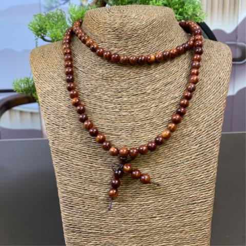 小叶紫檀珠串0.8红料108颗脖挂【604】