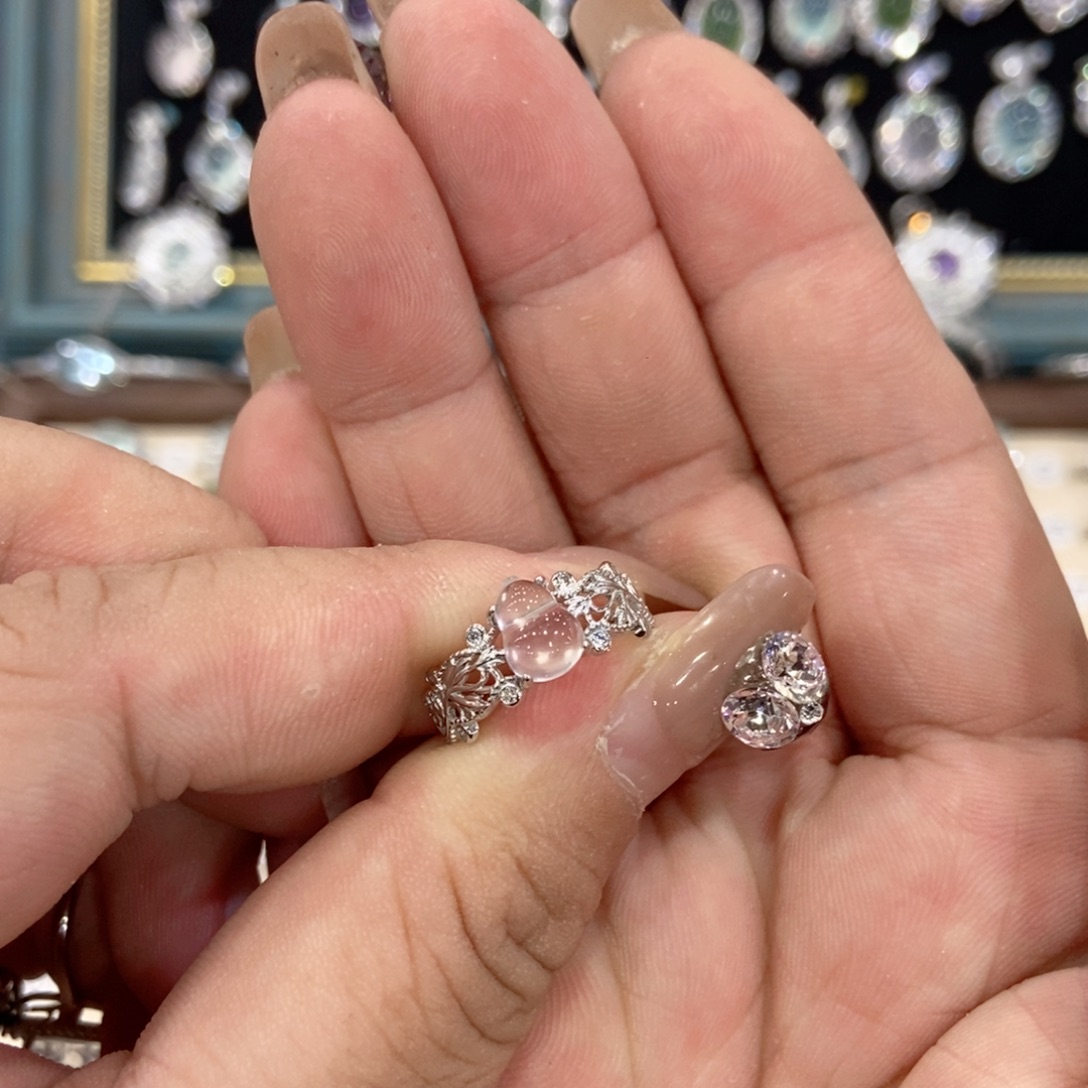 明***J石英质玉银S925镶嵌戒指