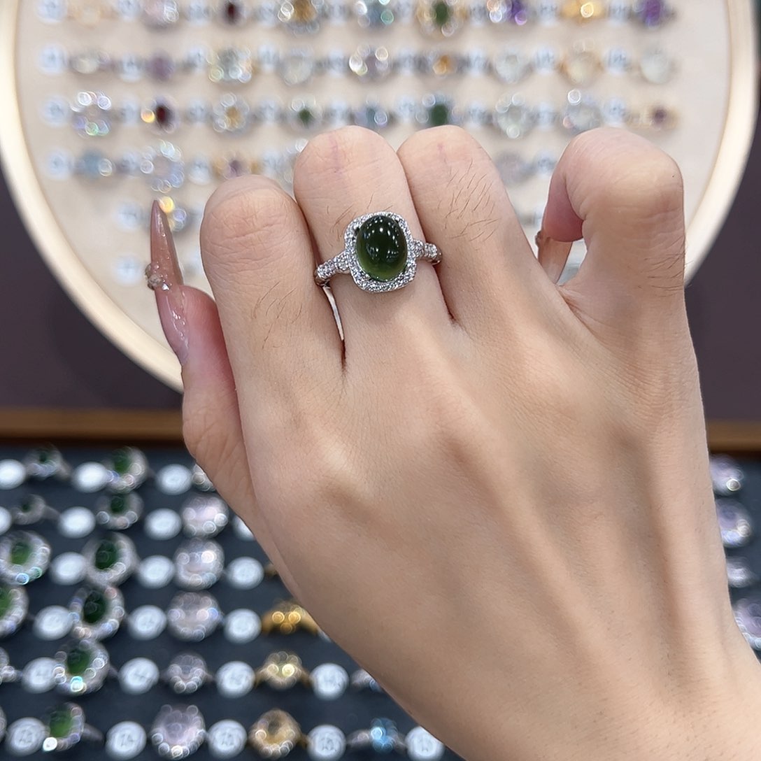 蛇纹石玉银S925镶嵌戒指当****当