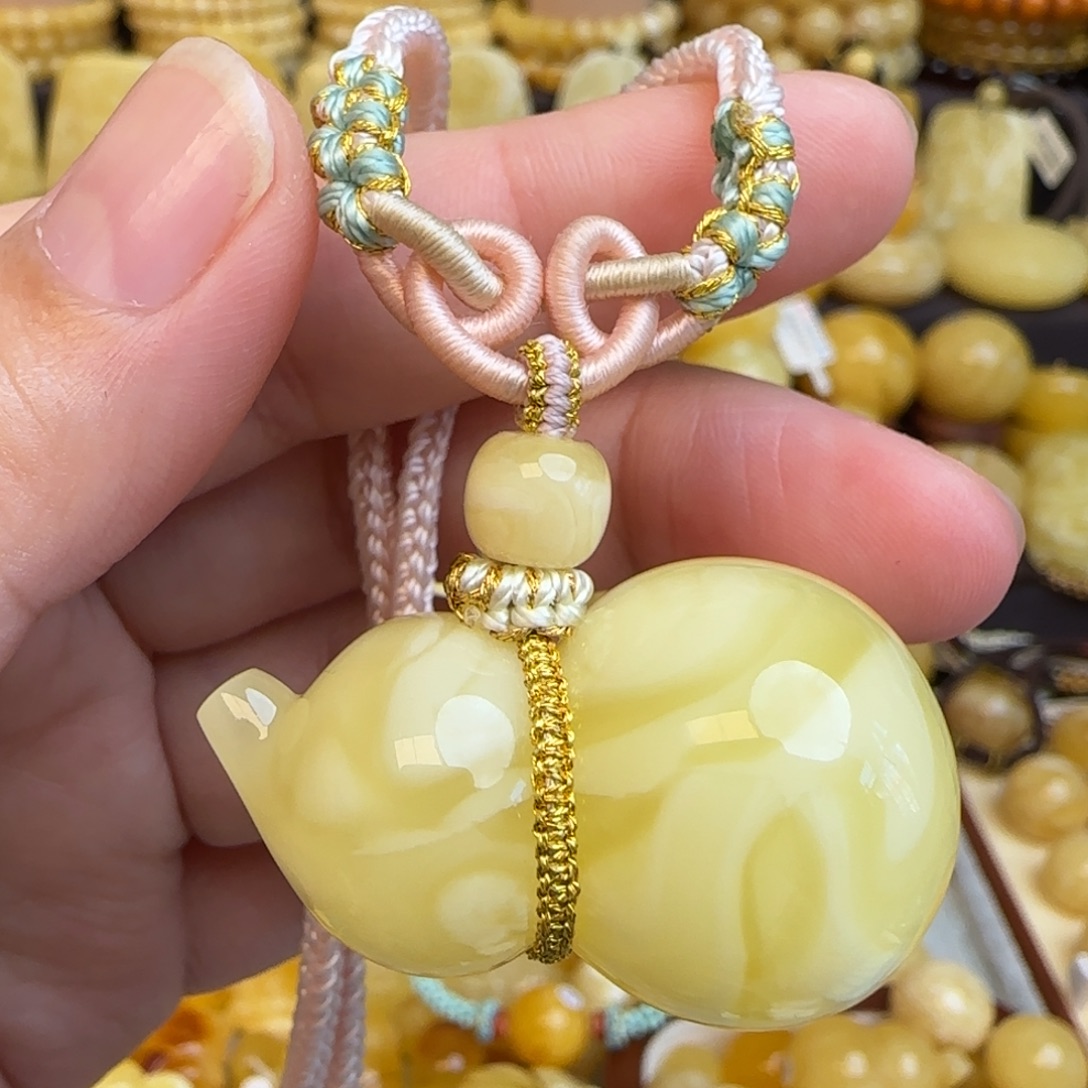 琥珀未镶嵌套链天然溶洞妖花蜜蜡葫芦吊坠