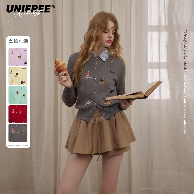 【金拐子专属】UNIFREE小狗刺绣针织开衫U243N163V1B1