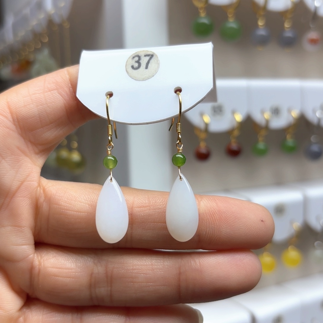 和田玉耳饰银S925镶嵌