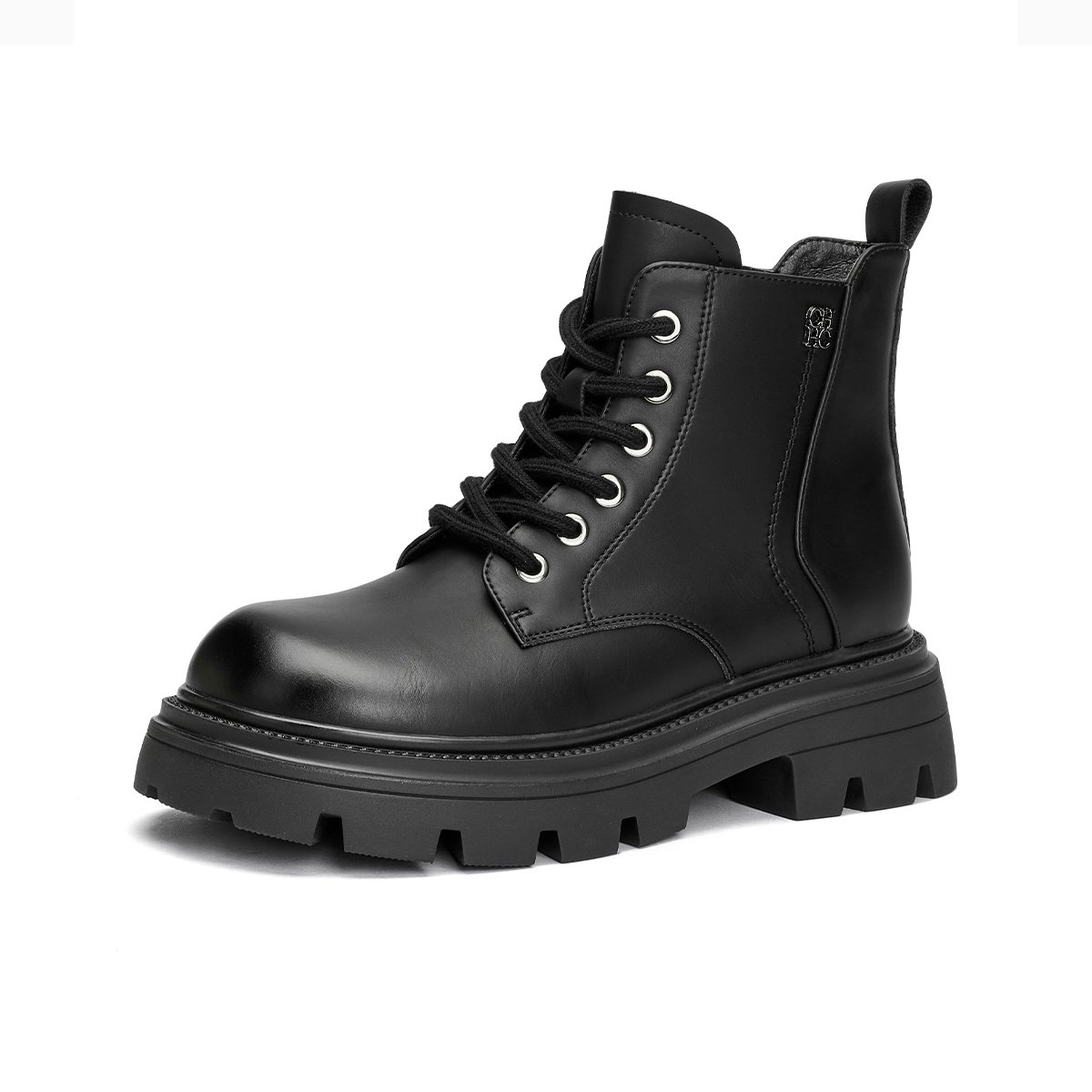 冬季防水台马丁靴平底中筒靴女款黑色加绒厚底A398