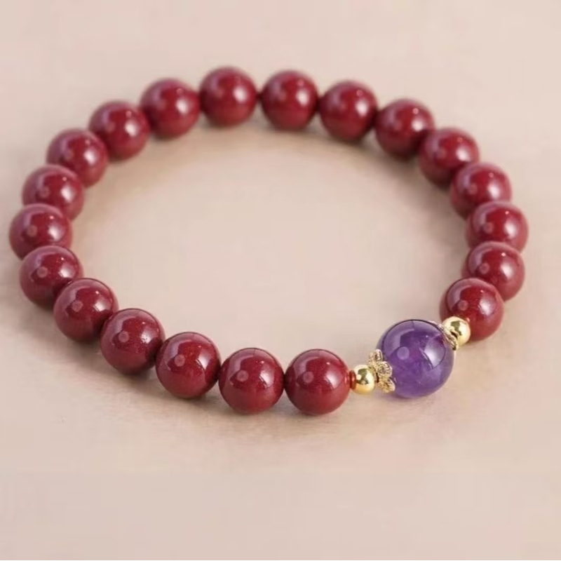 含辰砂工艺品朱砂8mm 紫琉璃单圈手串（无礼盒） STJ078