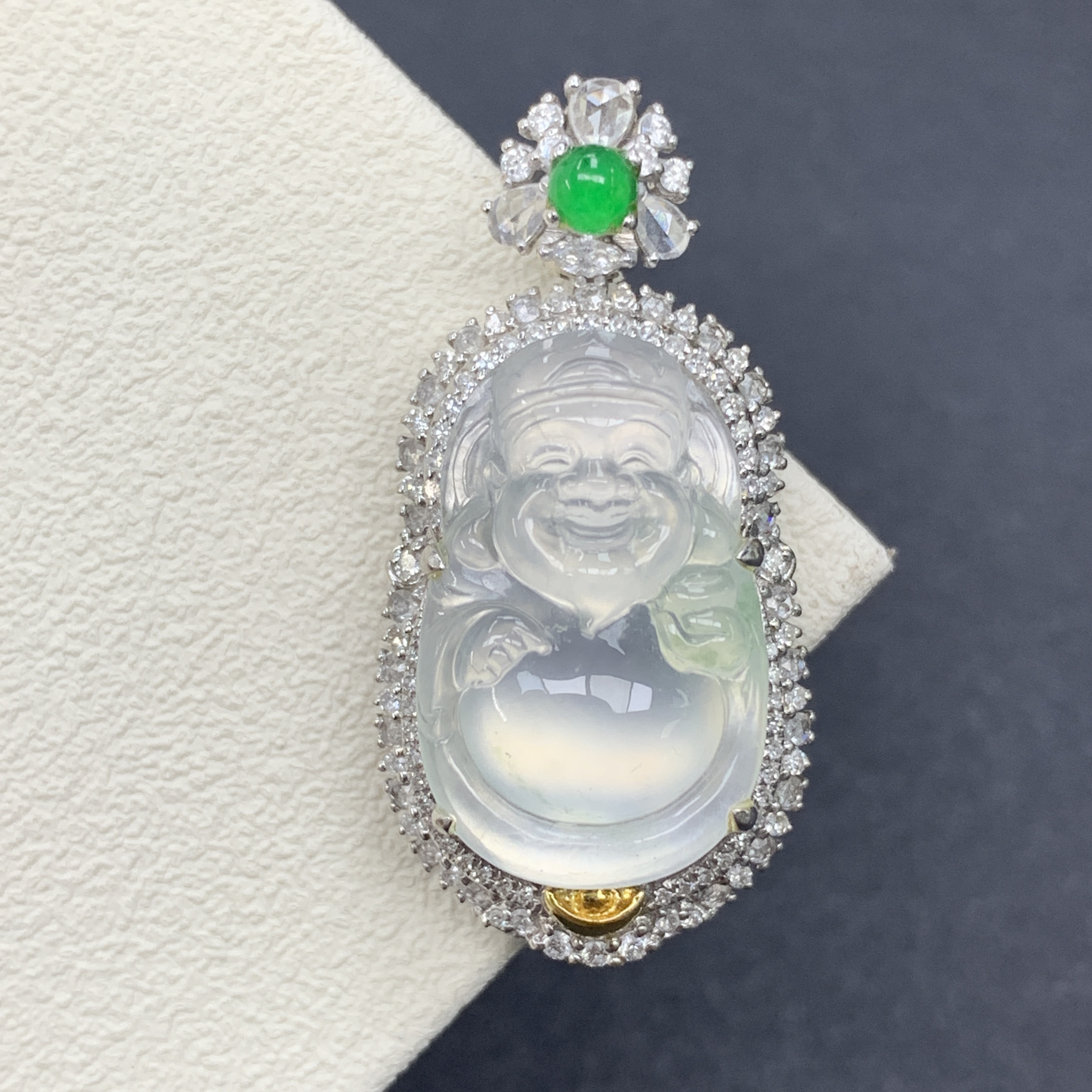 新品推荐·18k金玻璃冰财神飘花豪镶翡翠玉石缅A吊坠气质