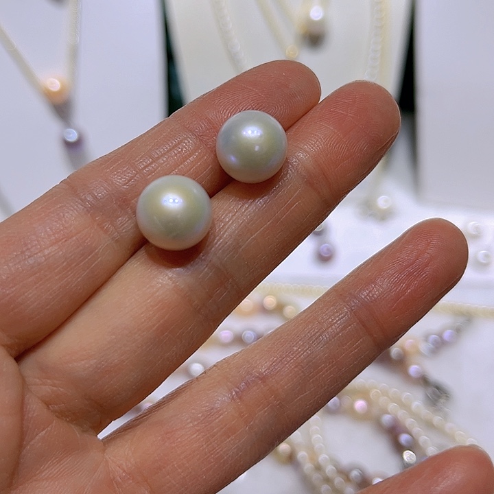 淡水珍珠白珠耳钉90未镶嵌