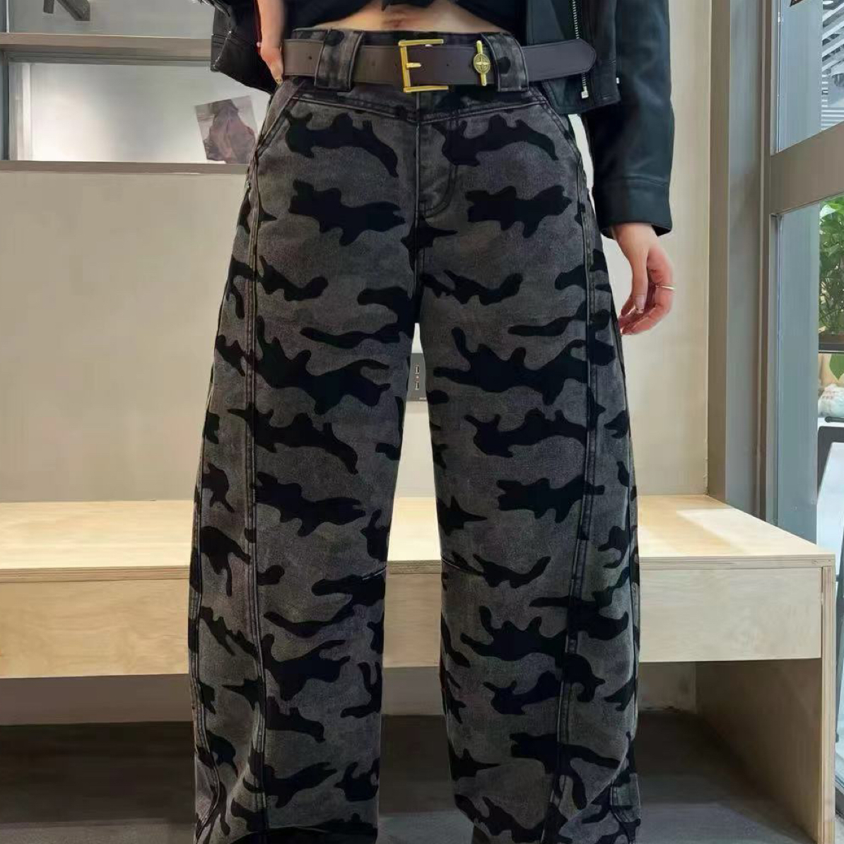 有陌 迷彩弯刀裤时尚宽松百搭
