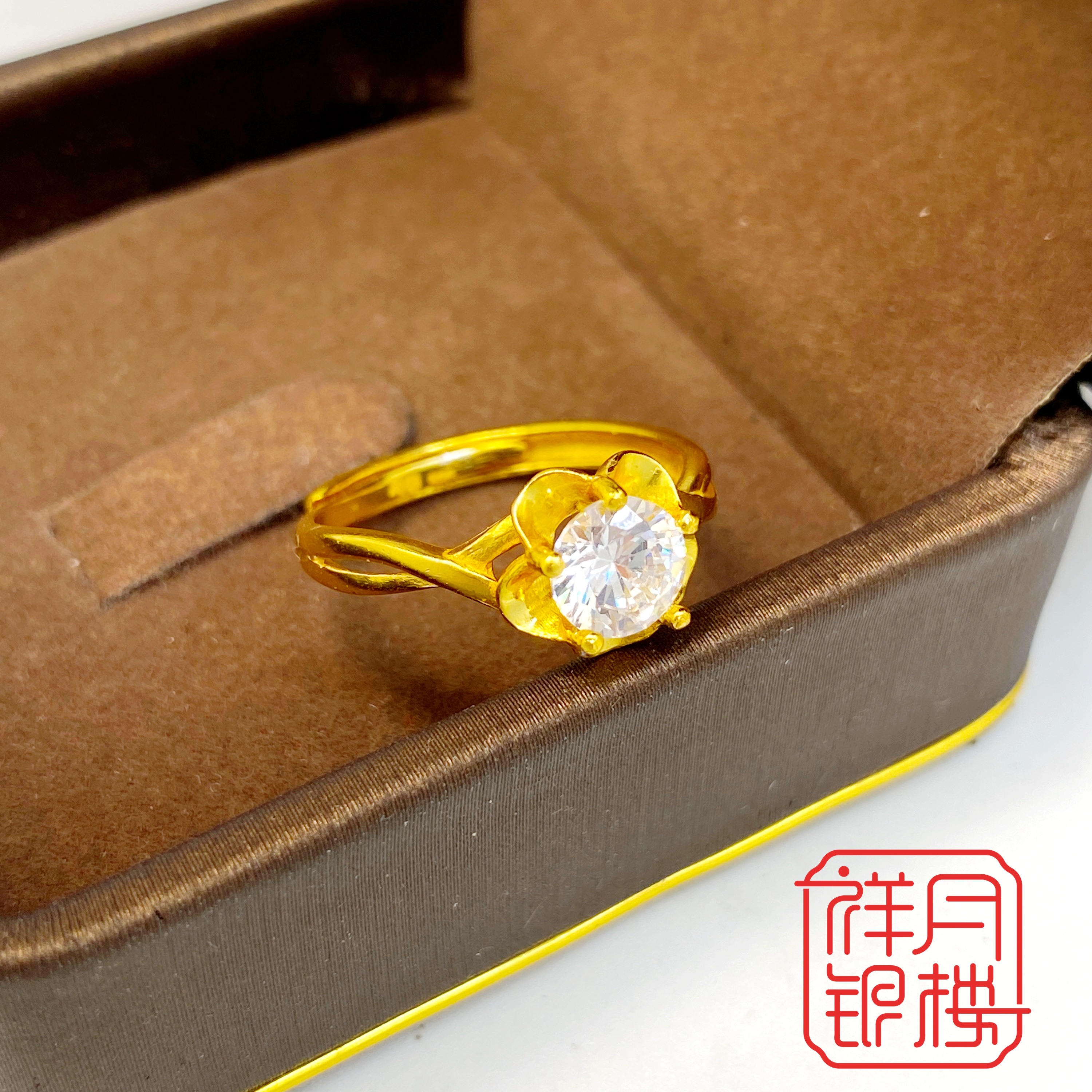 足银戒指 足银990 锆石花朵戒指可调节活口时尚简约气质镶嵌