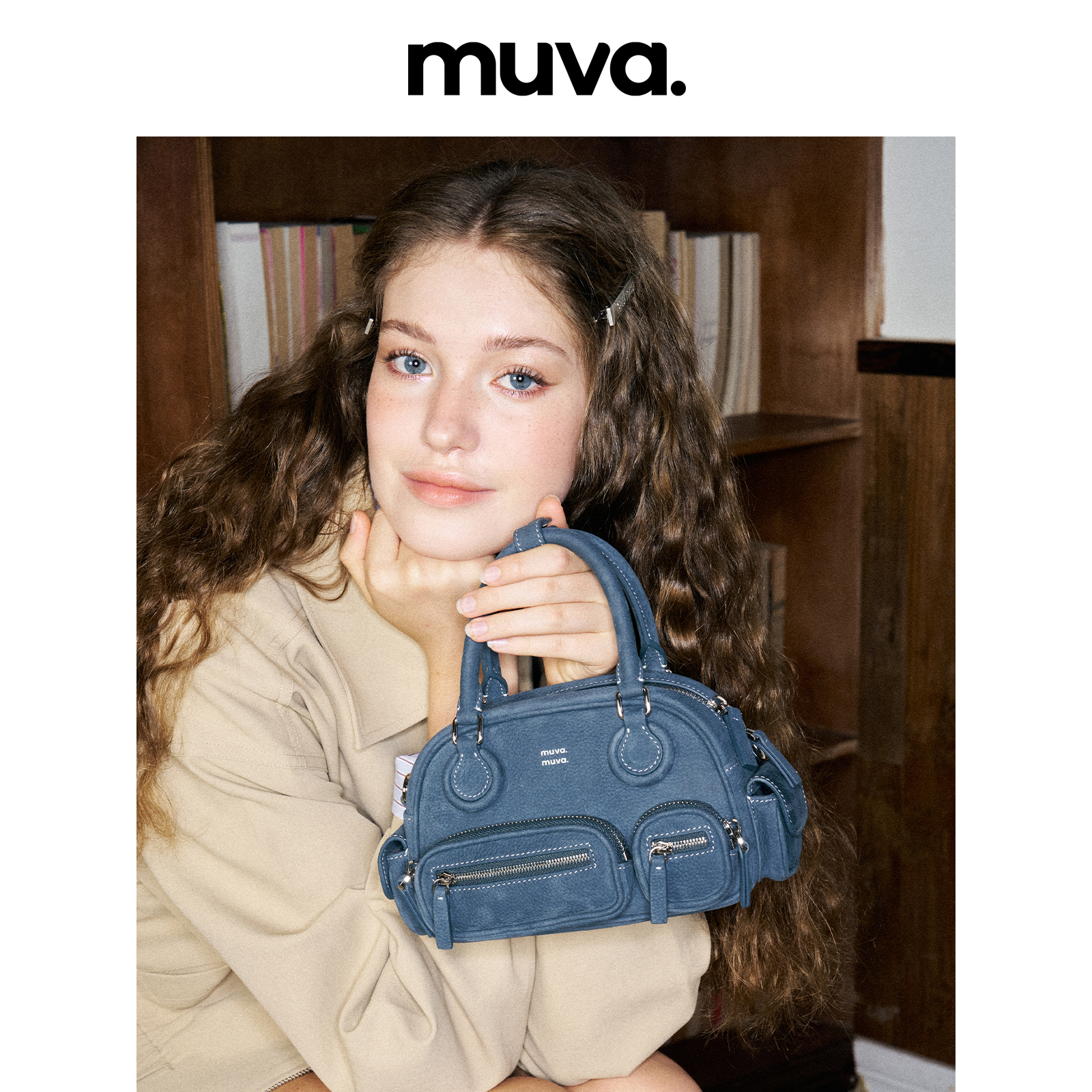 MUVA头层牛皮多口袋手提包女包通勤小拎包斜挎包包皮包10.17新品