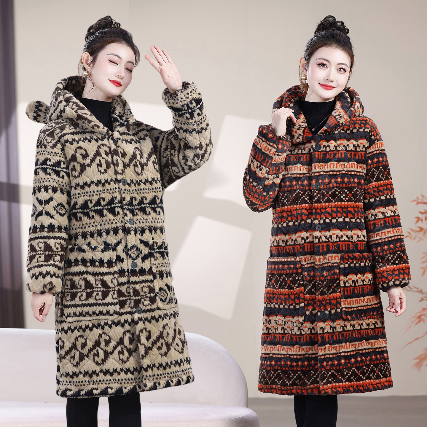 冬季棉袄中老年中长款棉衣棉服长款加绒加厚款女外套罩衣妈妈装