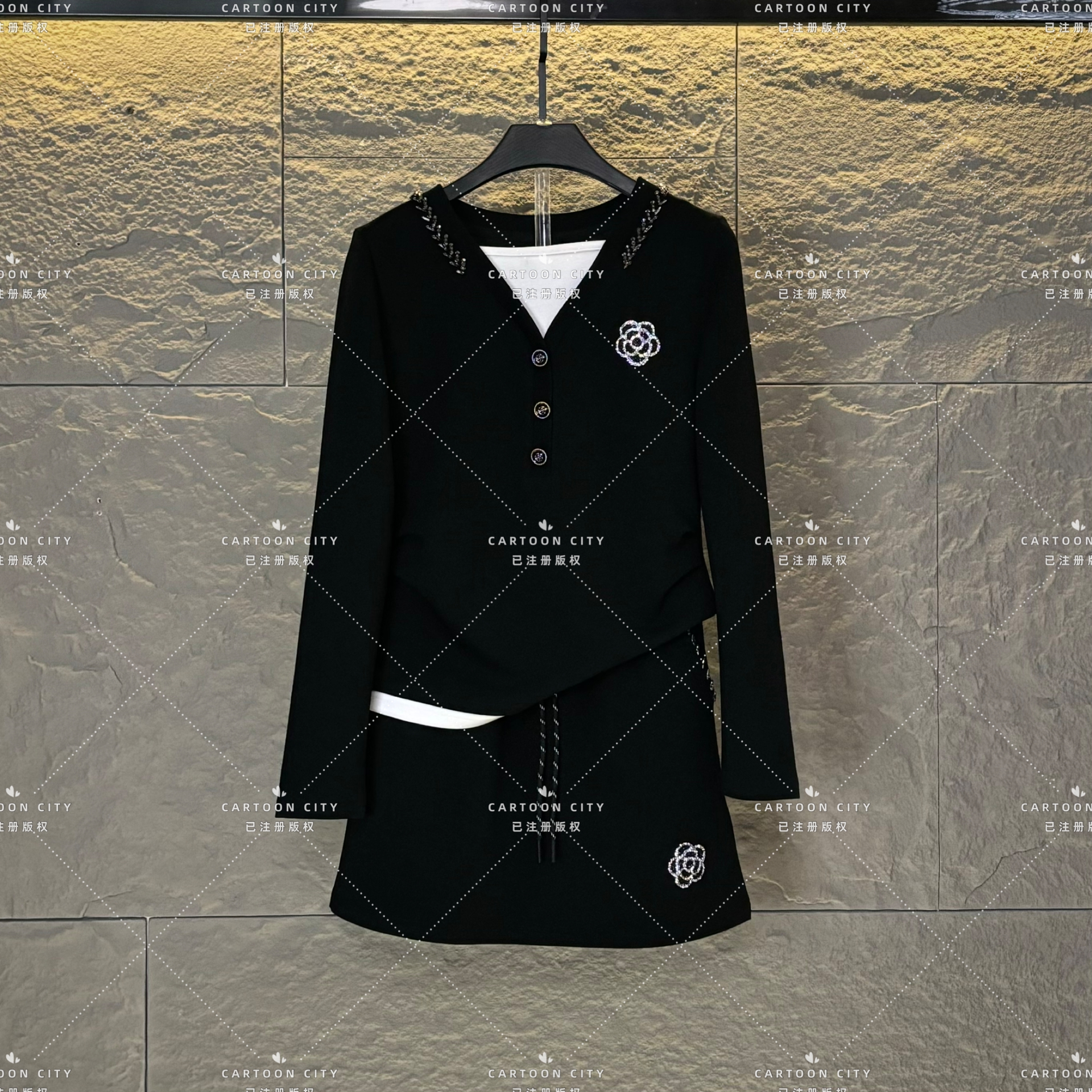 LLVD-B182秋季新品丨<重工系列>长袖卫衣翻领重工套装两件套