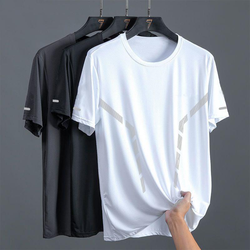 夏季男士冰丝网眼短袖T恤男圆领薄款宽松透气半袖体恤大码