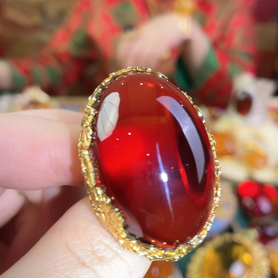 血珀戒指银S925镀金镶嵌