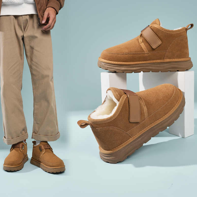 雪地靴男2025冬季新款一脚蹬保暖搭扣休闲鞋子户外雪地靴棉5666