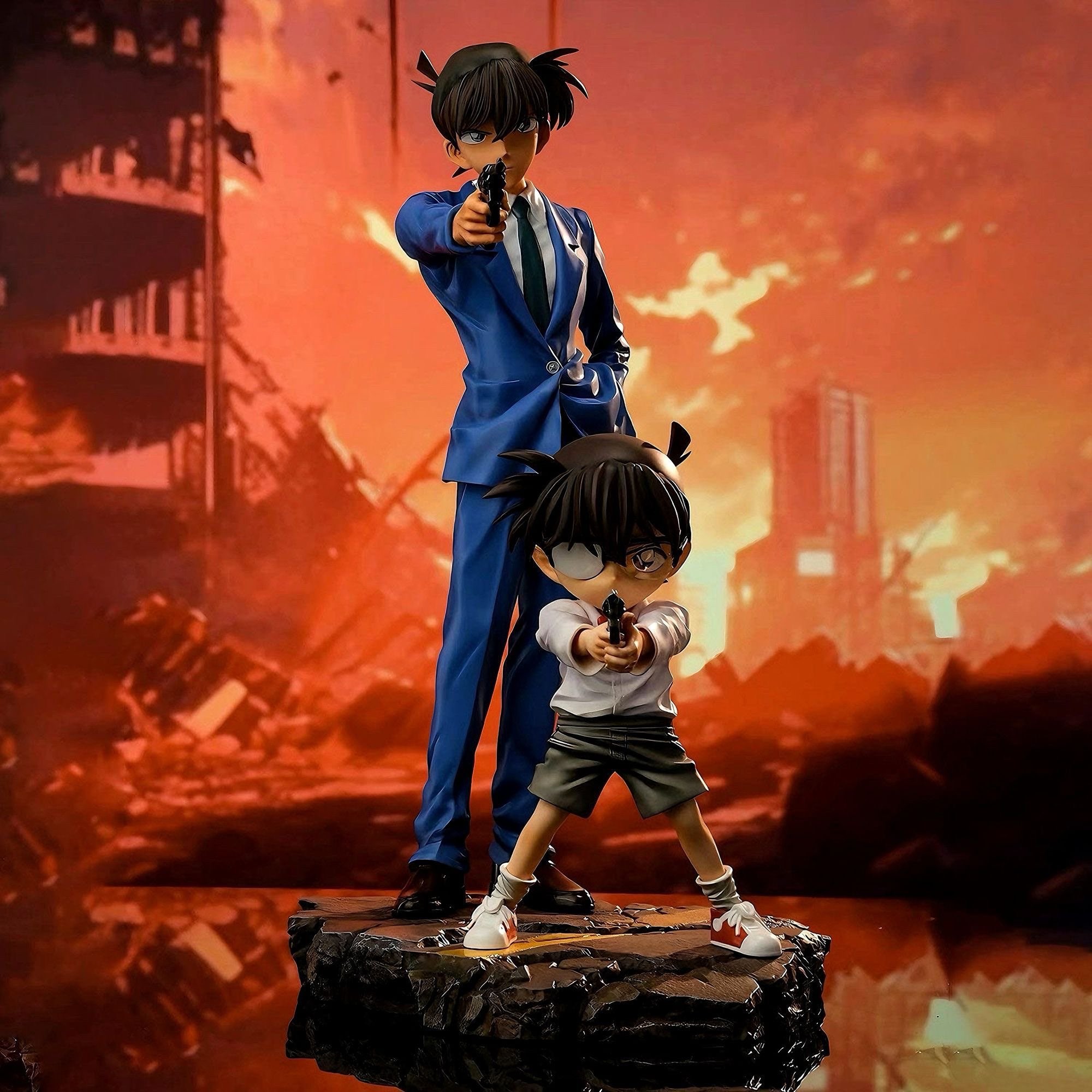 名侦探柯南 举枪灰原哀、柯南、工藤新一动漫 GK手办周边雕像摆件