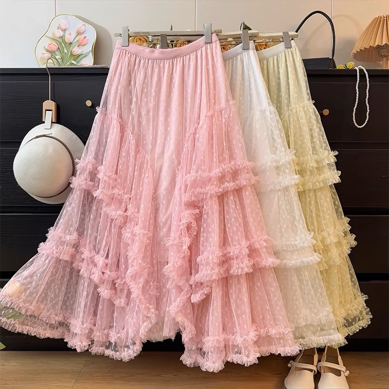 （直播间拍）【301-350】四季款气质百搭显瘦网纱半身裙