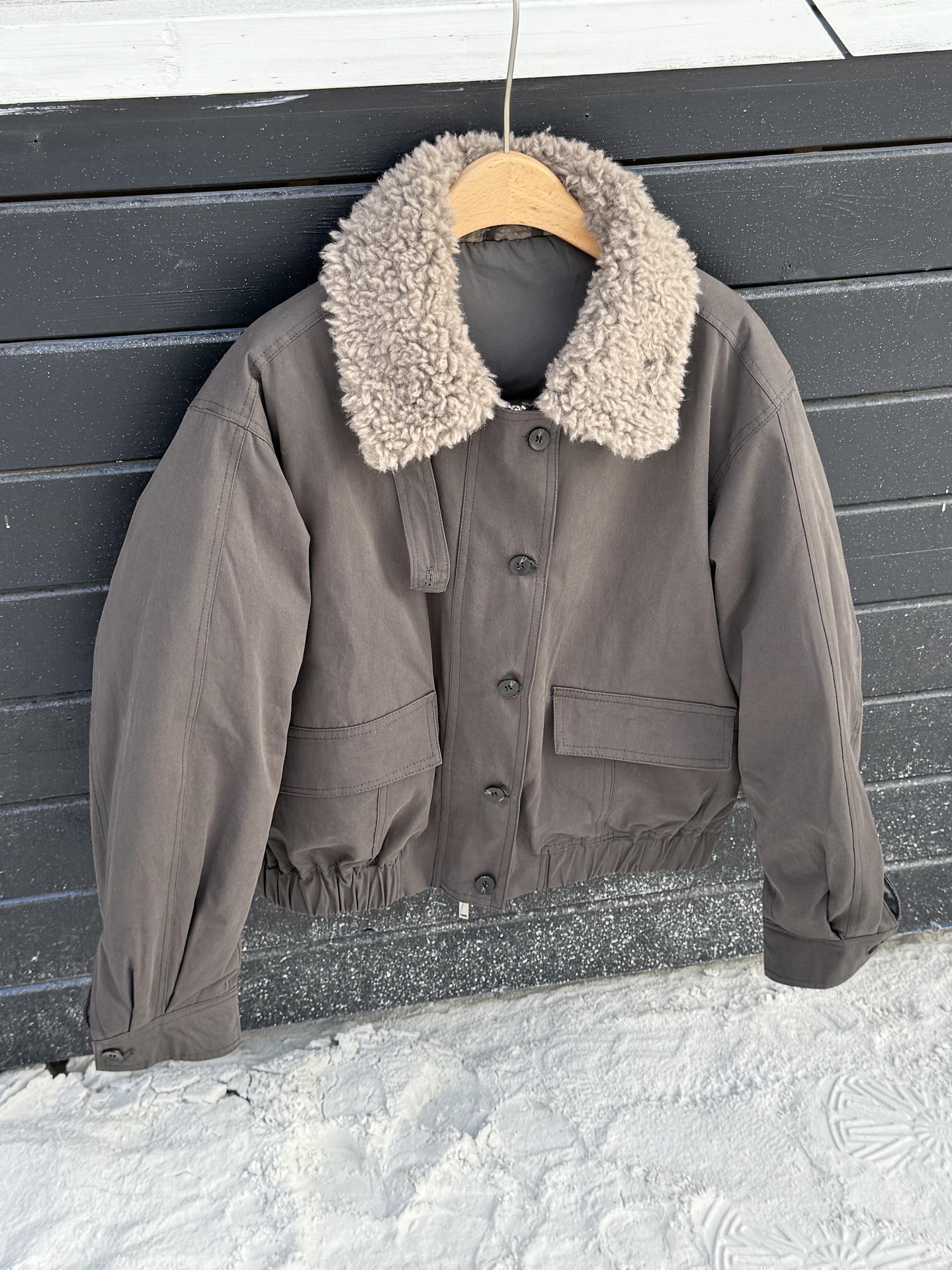 羊羔毛领拼接羽绒风衣夹克女秋冬保暖小个子短款90白鸭绒休闲外套